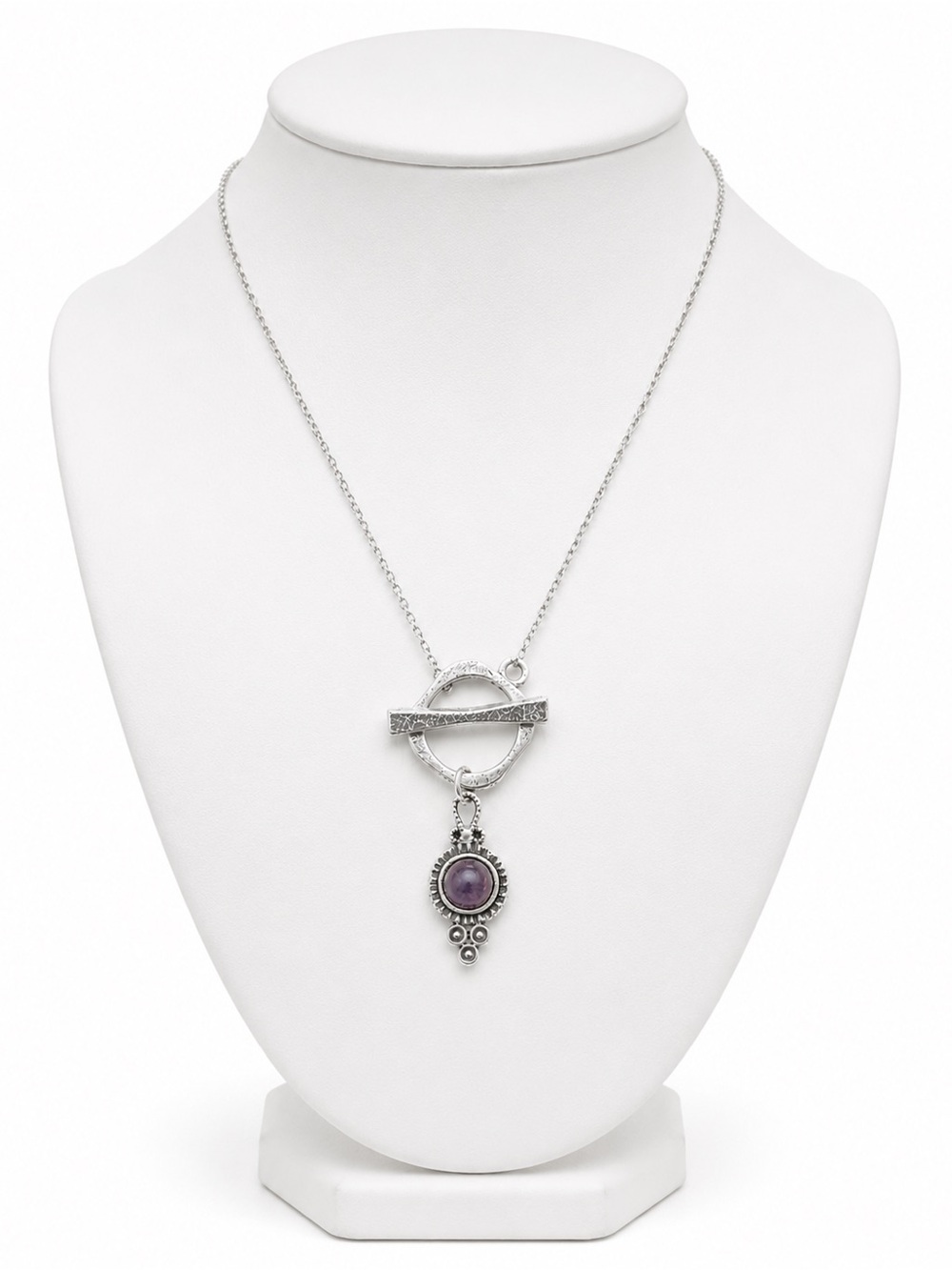 Silver Toggle Necklace Purple Stone Artisan Necklace - Picture 6 of 6